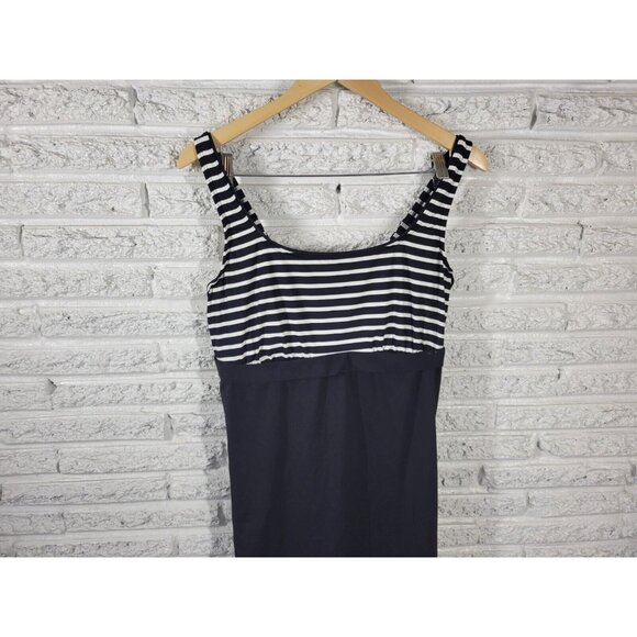 Lands End Womens Swim Top 16 Black Stripe Adjustable Wide Strap STR123E - Picture 2 of 8